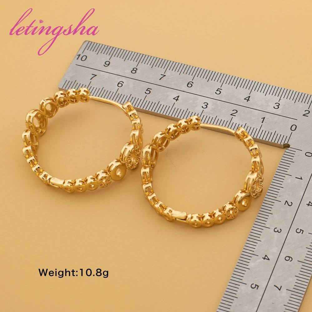 New Large Elegant Circle Big Earrings Fashion Hoop Earrings for Women Gold Color Statement Vintage Jewelry Daily Wear Party Gift