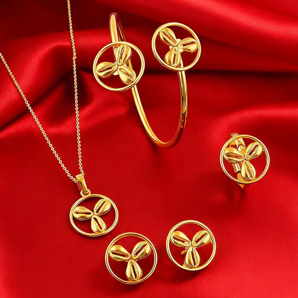 Fashion Gold Color Jewelry Set 18K Gold Plated for Women Party Accessories Dubai India Africa Trendy Designs Gift