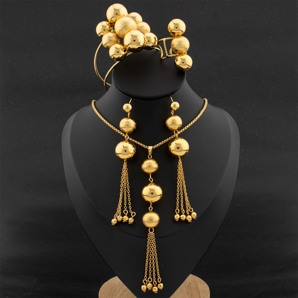 Fashion Copper Jewelry Sets Women Necklace Earrings Pendant Bangle Ring African Jewellery Sets for Trendy Daily Wear Party Gift