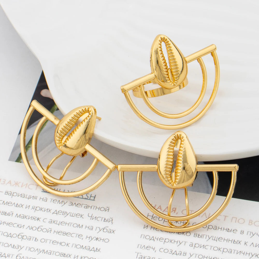 African New Fashion Design Earrings Ring Set Dubai Luxury Gold Color Jewelry Sets for Ladies Wedding Party Gifts Accessories