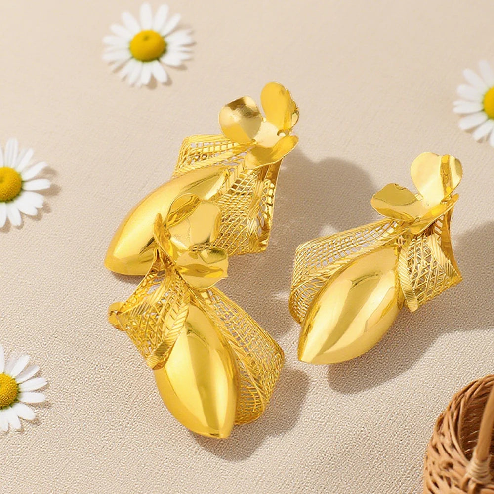 African Exaggerated Earrings Ring Set Geometric Irregular France Design Set For Women Nightclub Party Luxury Jewelry Anniversary