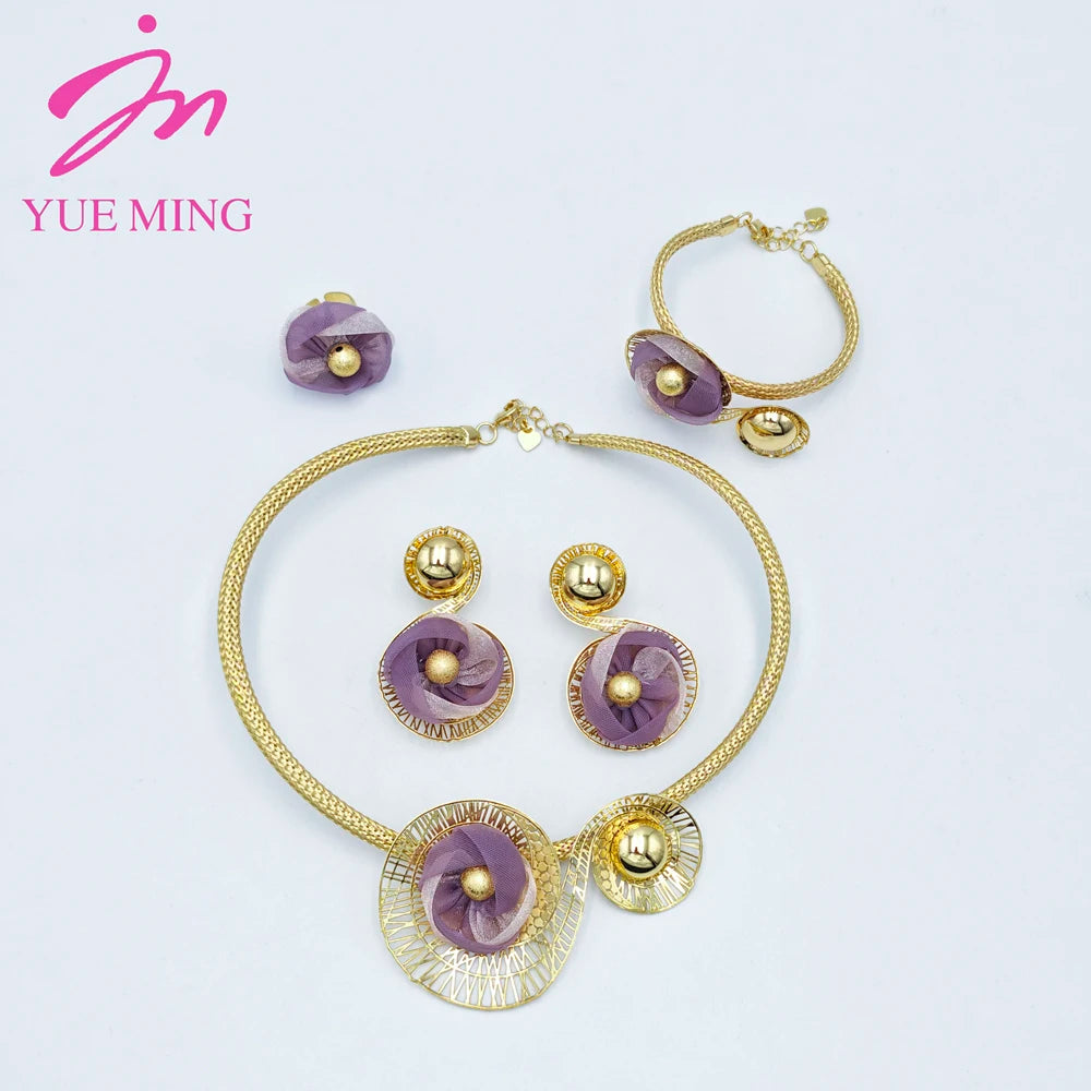 Brazilian Jewelry Sets Gold Plated Soft Necklace Earrings Flower Pendant Women Party Banquet Bridal Jewelry for Valentine's Gift