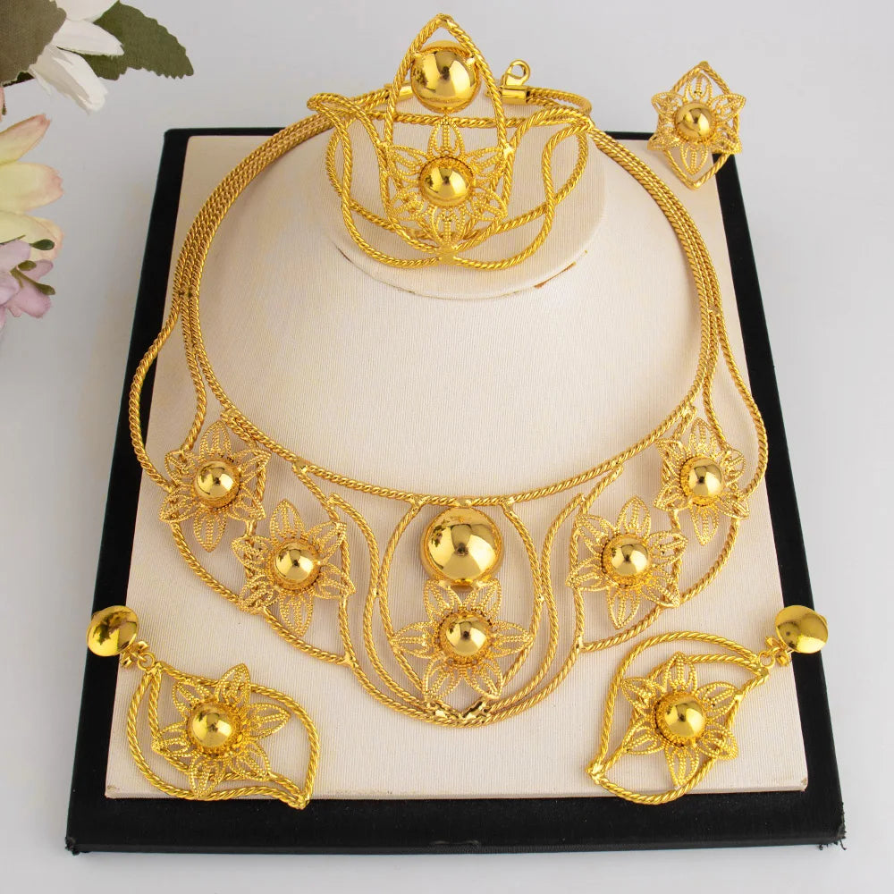 France Luxury Gold Color hot selling necklaces earrings bracelets ring jewelry sets four-piece Dubai African wedding Jewelry