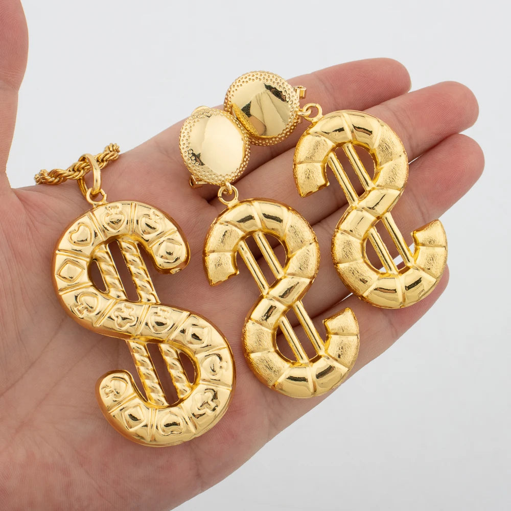 YM Jewelry Set for Women Copper Gold Plated Earrings Necklace Dollars Elephant Pendant Wedding Party Jewelry Gift Classic Trendy