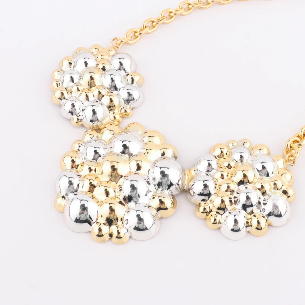 Woman Jewelry Set France Gold Plated Necklace Earrings Ring Bracelet Trend African Round Ball flower 4pcs Jewelery set Party Gif