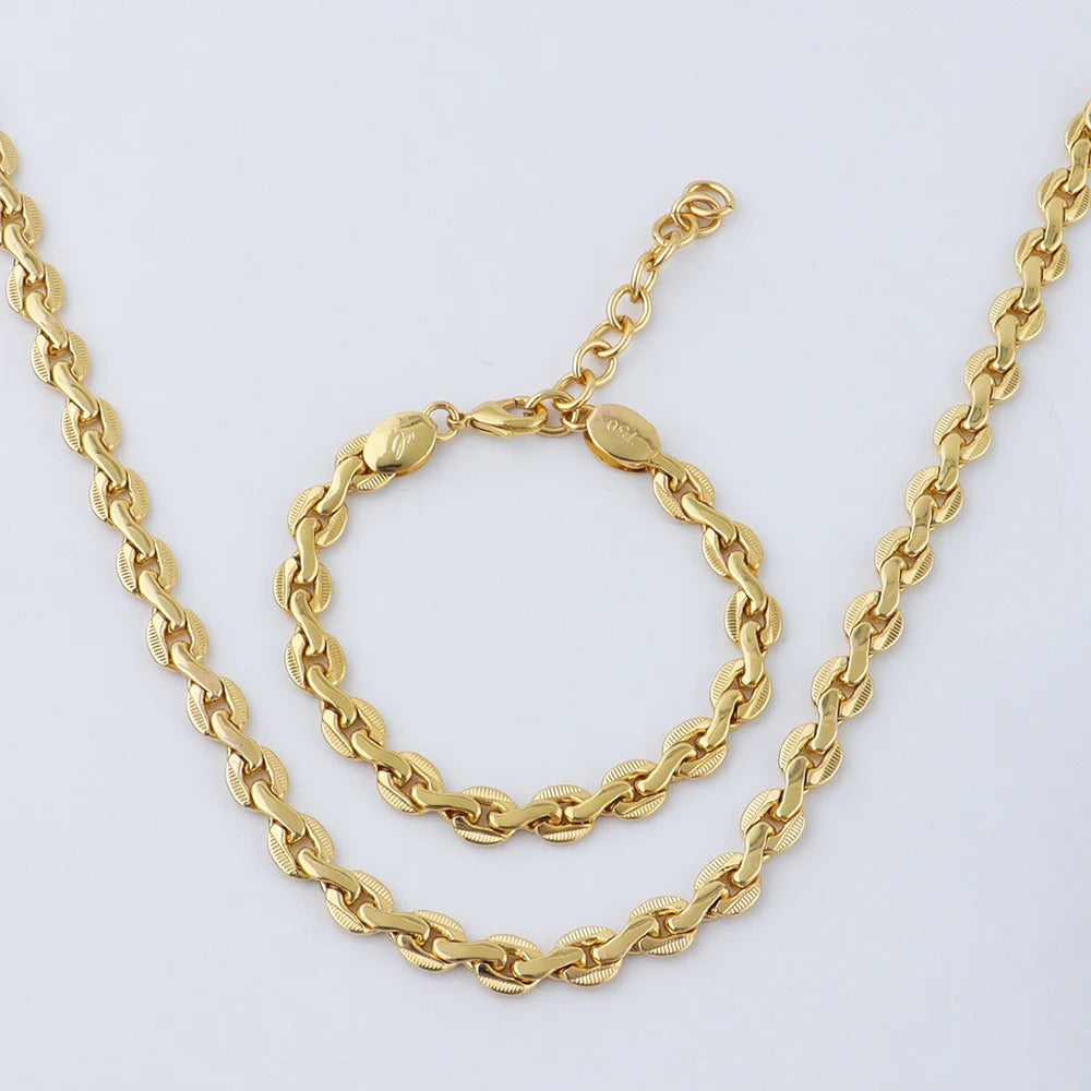 Gold-color Bracelet Stainless Steel Coffee Bean Bracelet Necklace for Women Anniversary Valentines Day Gifts Aesthetic Jewelry