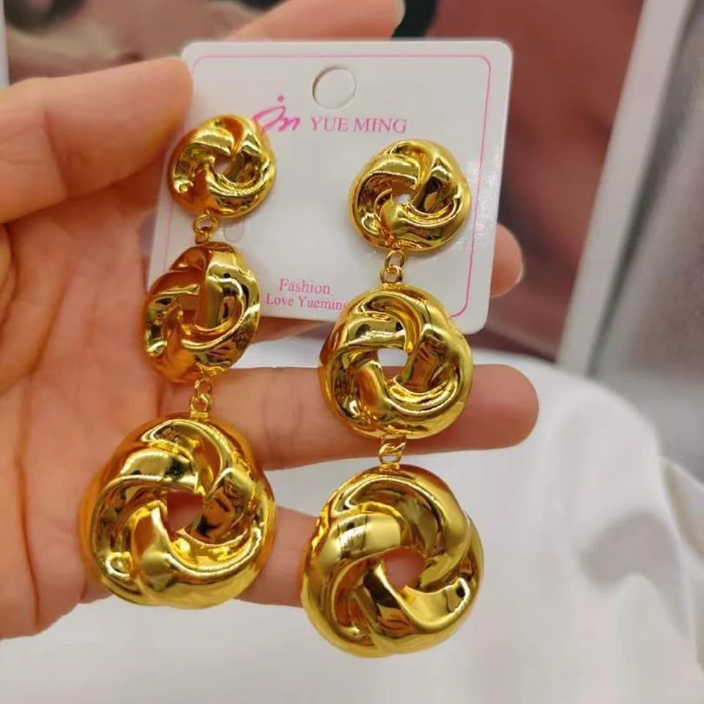 New Big Metal Dangle Earrings for Women Gold Color Metal Spiral Exaggerated Vintage Drop Earrings Jewelry Birthday Gifts