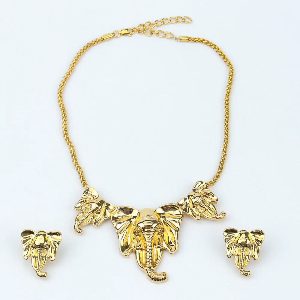 Dubai Gold Color Jewelry Set For Women Copper Earring Necklace Nigerian Bridal Jewelry Accessory Wedding Bracelet Rings Party