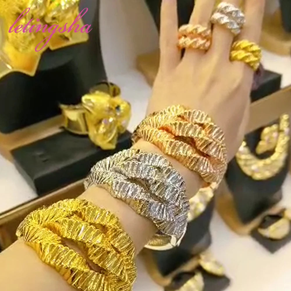 Jewelry Nigerian 18K Gold Plated Bangle For Women Ring Colorful Bracelet Wedding Party Gift Dubai Hollow Out Design Bracelet