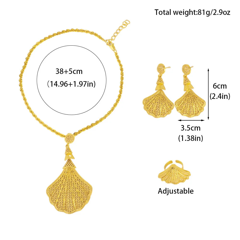 Arab Women Jewelery Set Nigerian Shell Shape Earrings Luxury Necklace Ring Easter Mother's Day Daily Gift Spring Promotion titk