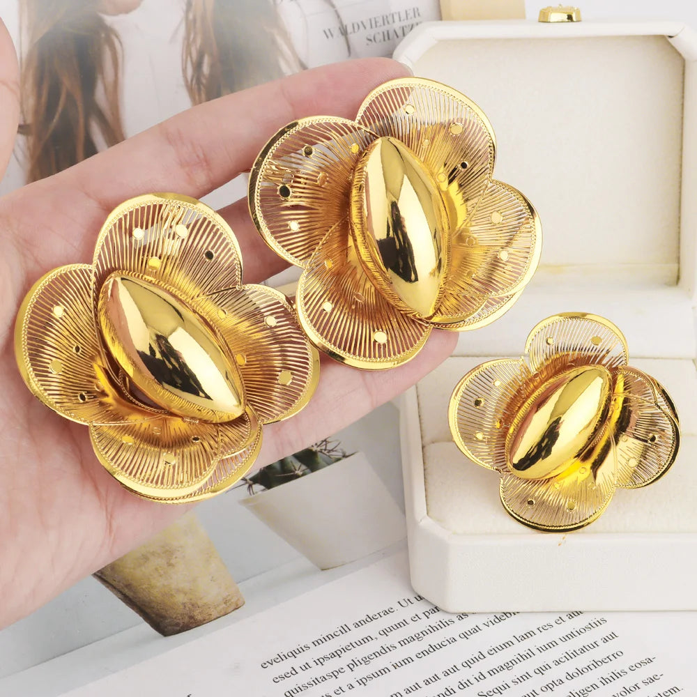 2025 New Women Style Design Ring and Earrings Girls Exaggerated Hollow Out Pretty Jewelry Set For Party Wedding Mother's Day