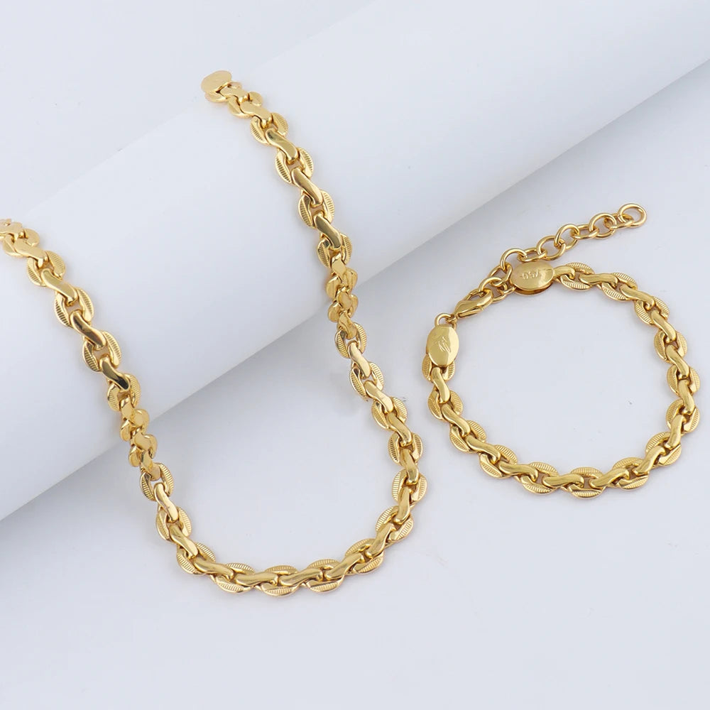 Gold-color Bracelet Stainless Steel Coffee Bean Bracelet Necklace for Women Anniversary Valentines Day Gifts Aesthetic Jewelry