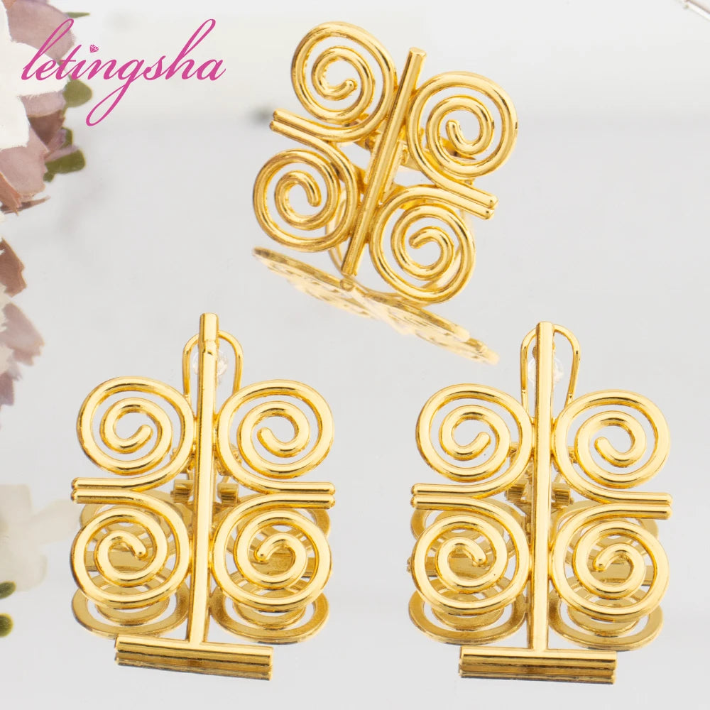Bohemia Earrings and Finger Ring 2Pcs Set African Gold Color Jewelry Set for Women Irregular Design Dubai Jewelry Set Accessory