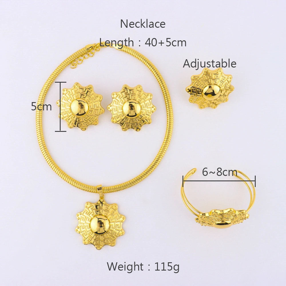 YM Sun Shape Jewelry Sets For Women Fashion Copper Earrings Bangle Necklace and Ring Accessories Gift For Dubai Party Wedding