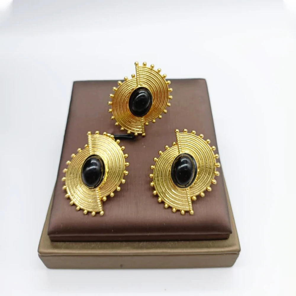 African Jewelry Set for Women Spiral Shape New Fashion Purpuse Stone Earrings Finger Ring Dubai Indian Luxury Gold Color Jewelry
