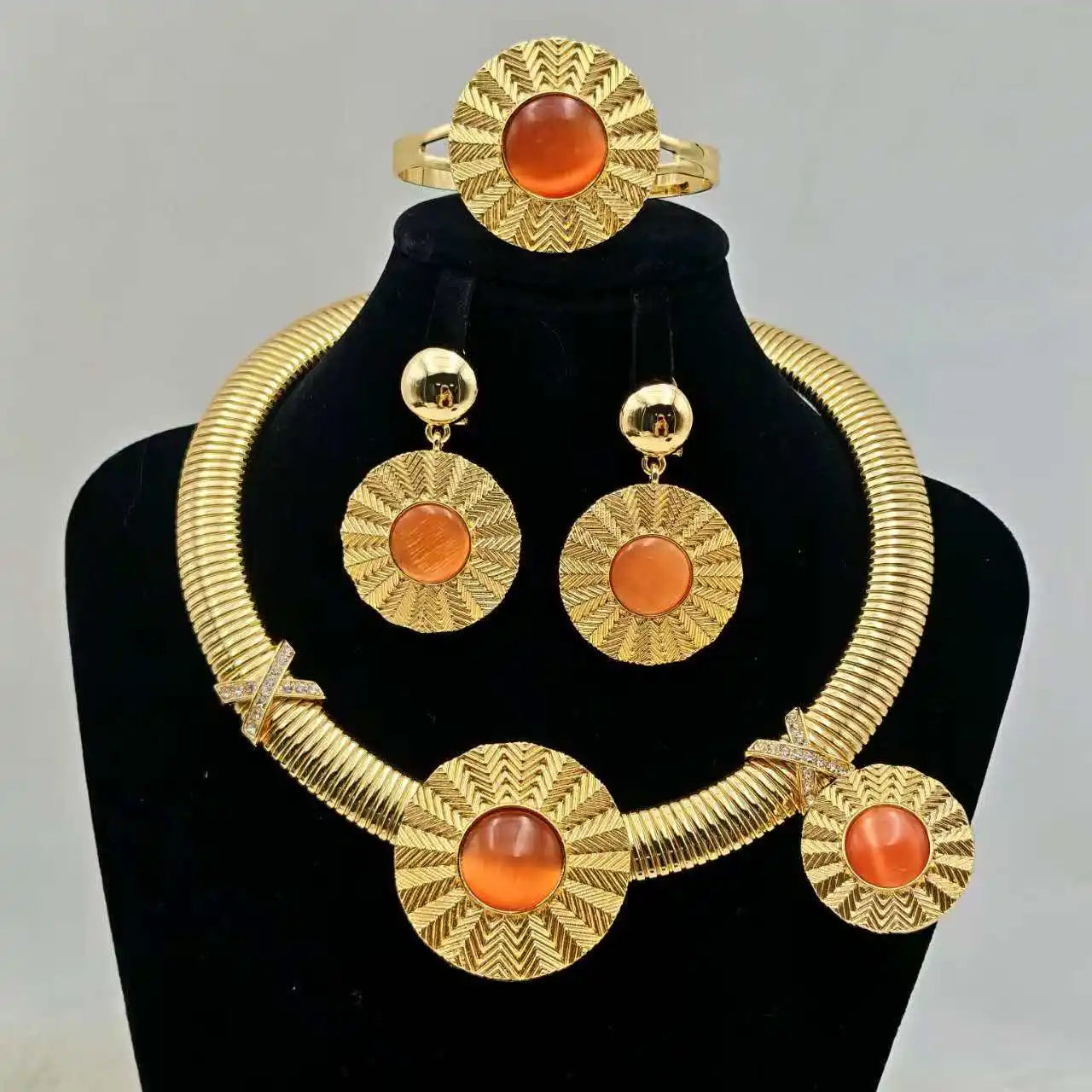 Luxury Dubai Wedding 4pcs Jewelry Sets Bridal Dopamine Series Sunflower Necklace Earring Bracelet Ring For Women Party Banquet