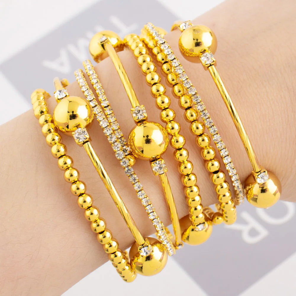 1Pc/3Pcs Adjustable Inlaid Zircon Gold Plated Bracelet, Classic and Simple Style, Suitable for Women's Daily Wear Party Banquet