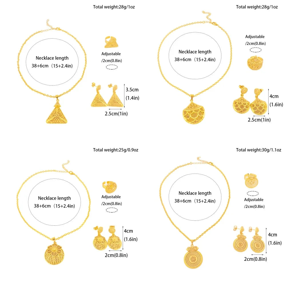 Luxury Arabic Gold Wedding Jewelry Set Gold Plated Dubai Bridal Necklace Earrings Ring Nigeria Women Vintage Jewelrys Gift
