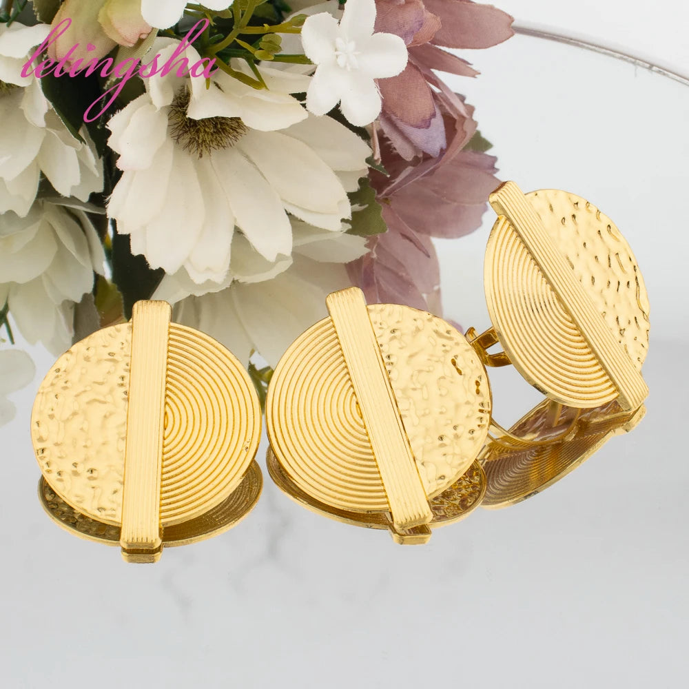 African Earrings Ring Set for Women Fashion Newest Jewelry Set Statement Dubai Luxury 18K Gold Plated Jewelry Set Party Gift