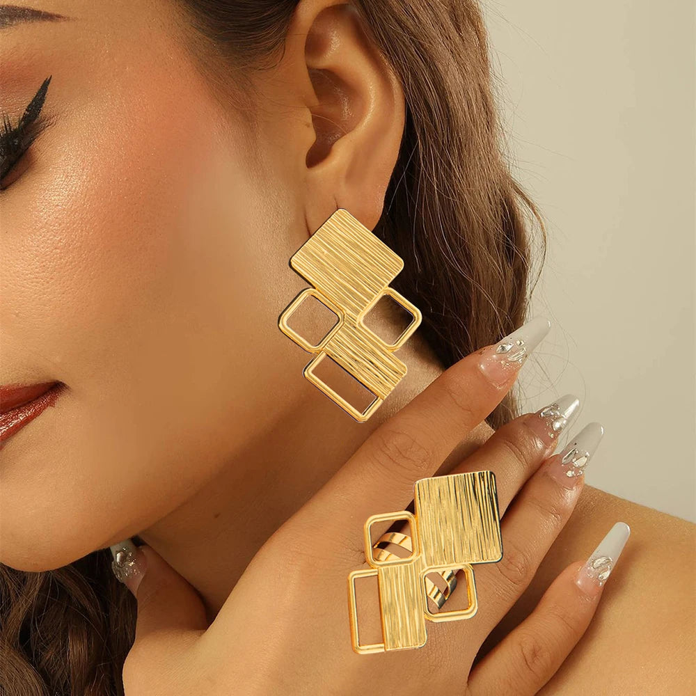 18k Gold Color Earrings with Ring Jewelry Set for Bridal African Clip Earrings and Finger Ring 2Pcs Set for Engagement Jewellery