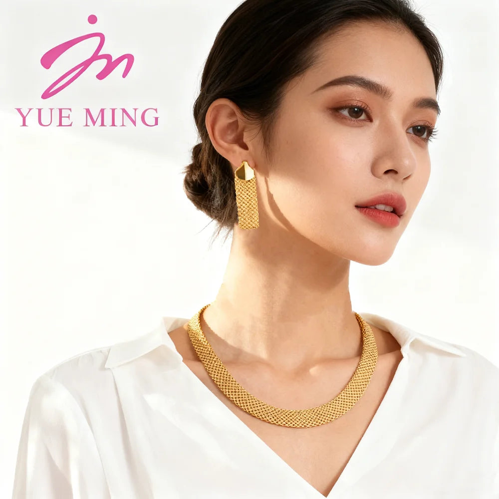 18k Gold Plated Jewelry Set for Women Luxury Wedding Italian Jewellery Bride Necklace Earring Bracelet African Jewelry Accessory