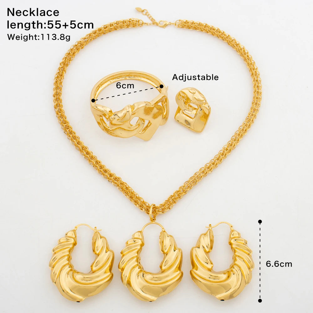 2024 African Jewelry Set New Fashion Gold Color Irregular Design Big Earrings Necklace for Women Weddings Bridal Accessory Gift