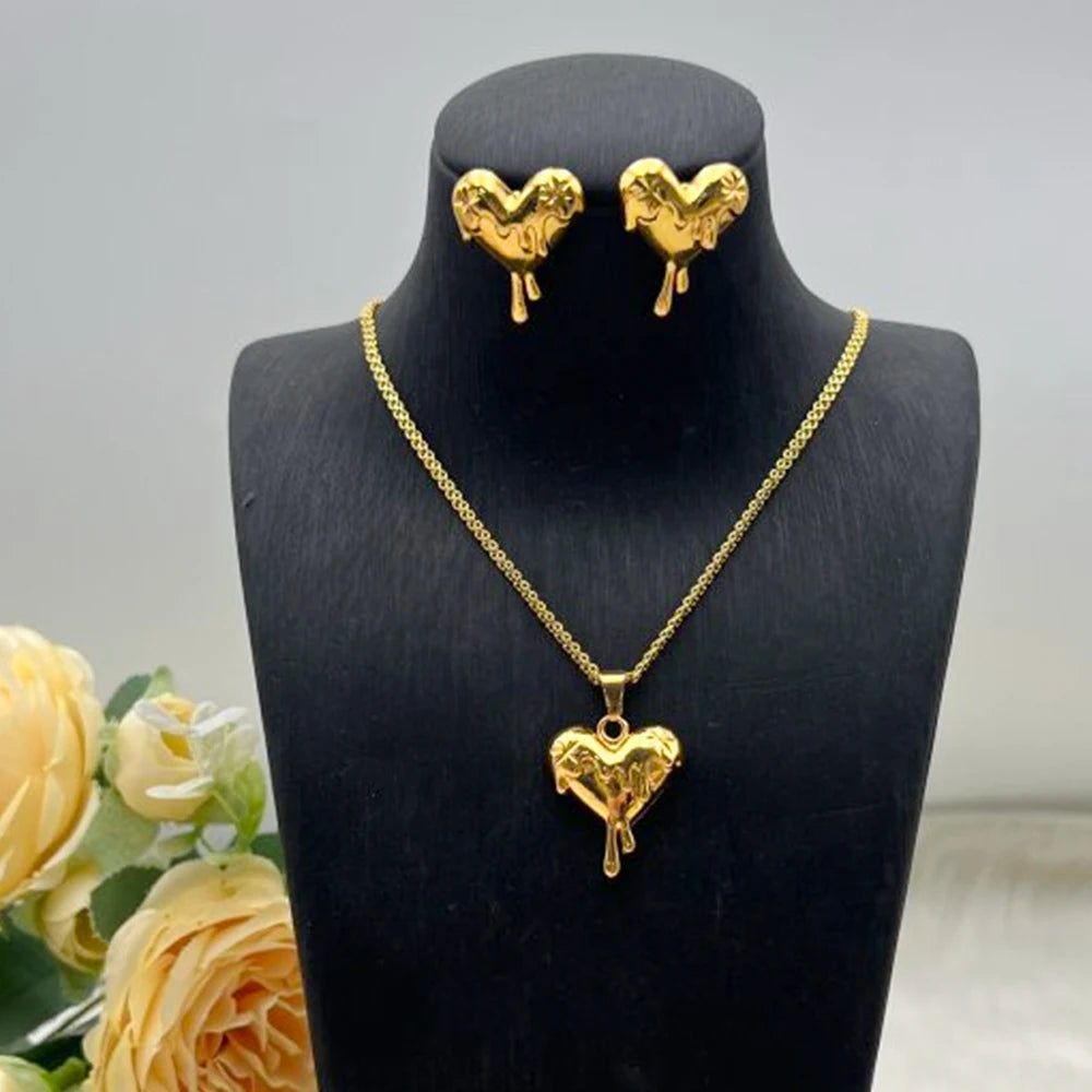 2025 Women New Melting Heart Shape Earrings Necklace America France Unique Design Apply to Party Couple Dating Jewelry Set