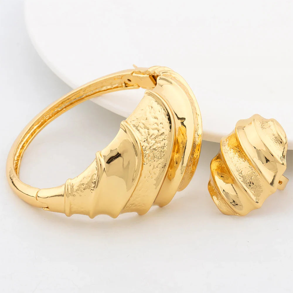 Dubai Gold Plated Jewelry Set for Women Fashion Necklace Earrings Bangles Ring Wedding Party Jewelry Big Chain Anniversary Gifts - YUEMING JEWELRY