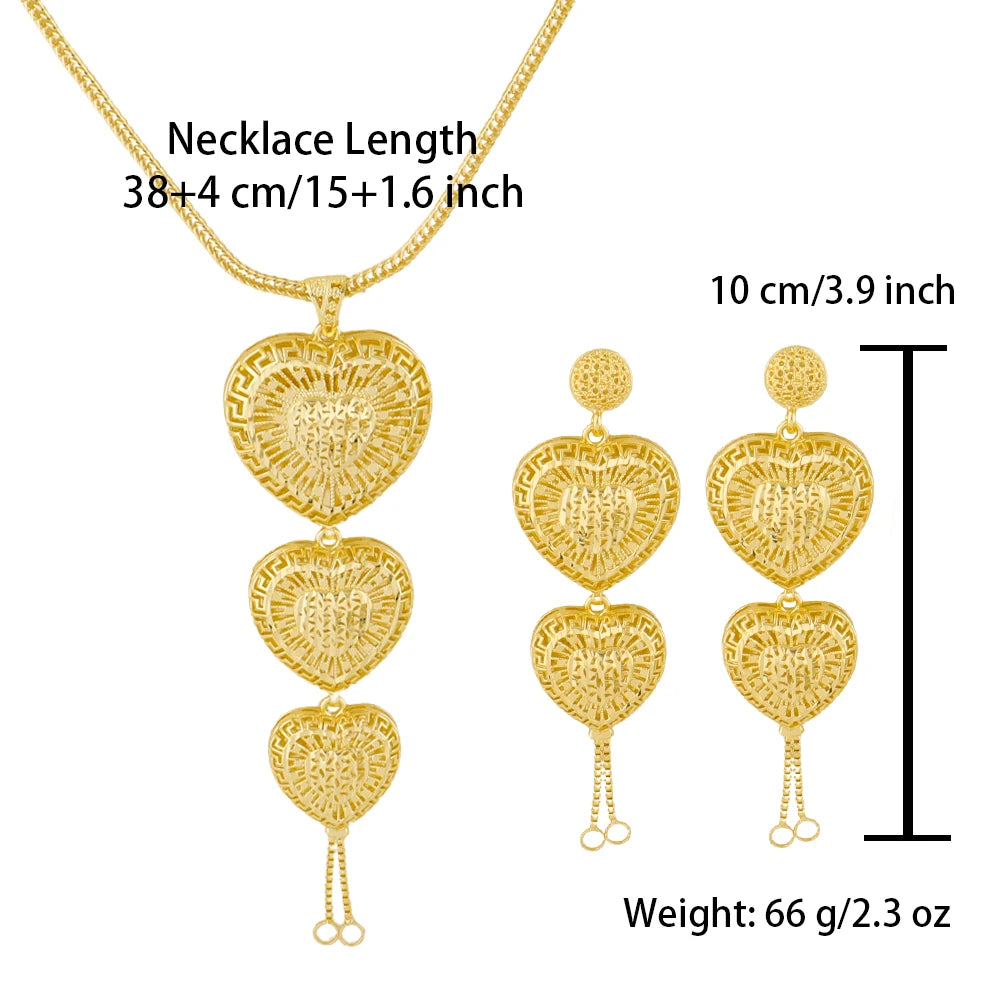 Dubai Stainless Steels Necklace Earrings Jewelry Set For Women 24K Gold Plated Retro Indian Nigeria Bridal Wedding Party Gift