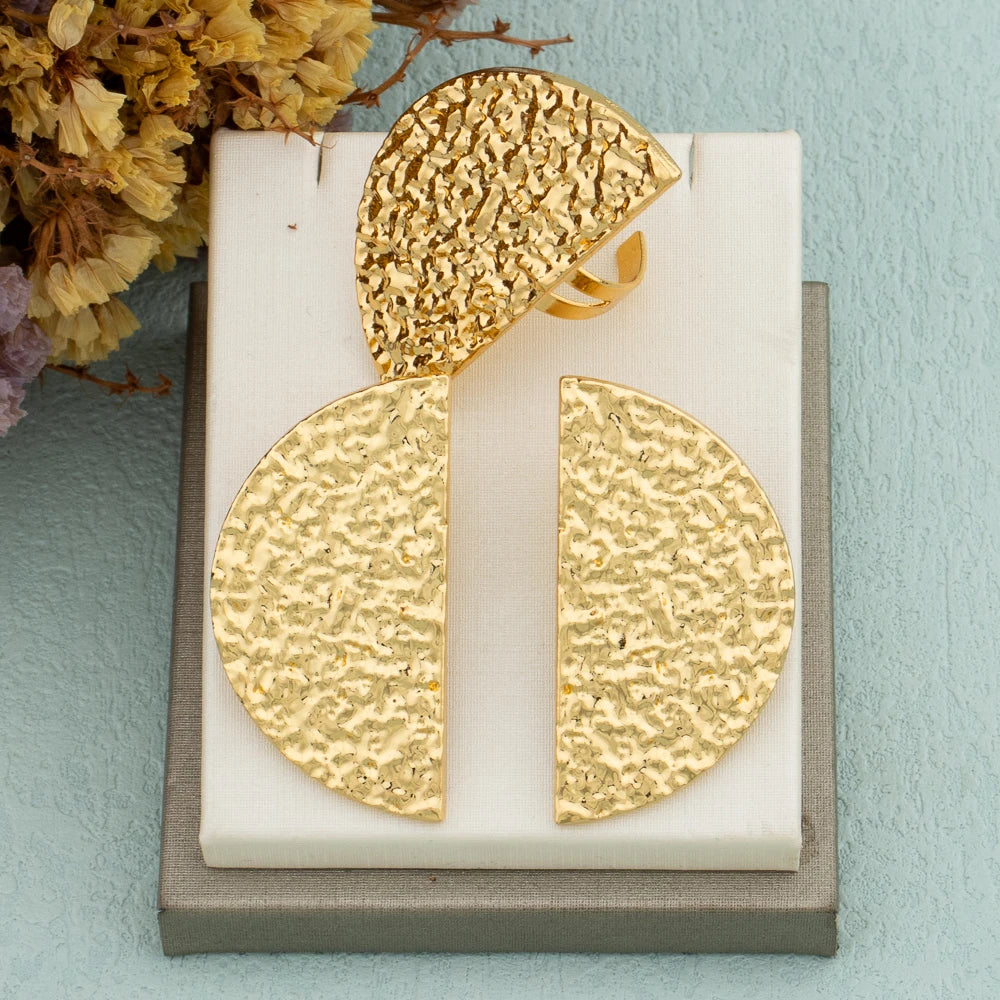 Big Gold Statement Water Earrings Ring Jewelry for Women Punk Vintage Gold Silver Color Geometric Metal Hanging Dangle Earring