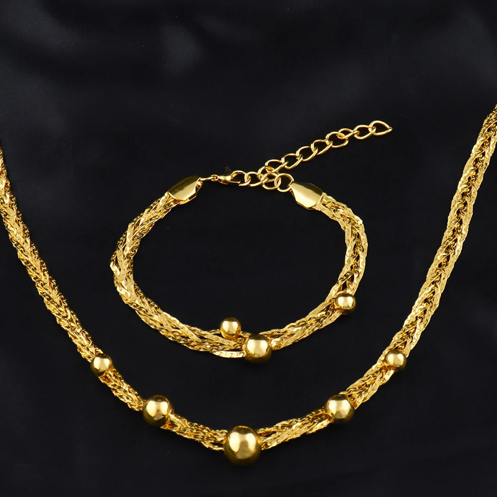 Fashion 18k Gold Necklace Stainless Steel Beads Bracelet for Women Anniversary Valentines Day Gifts Aesthetic Jewelry