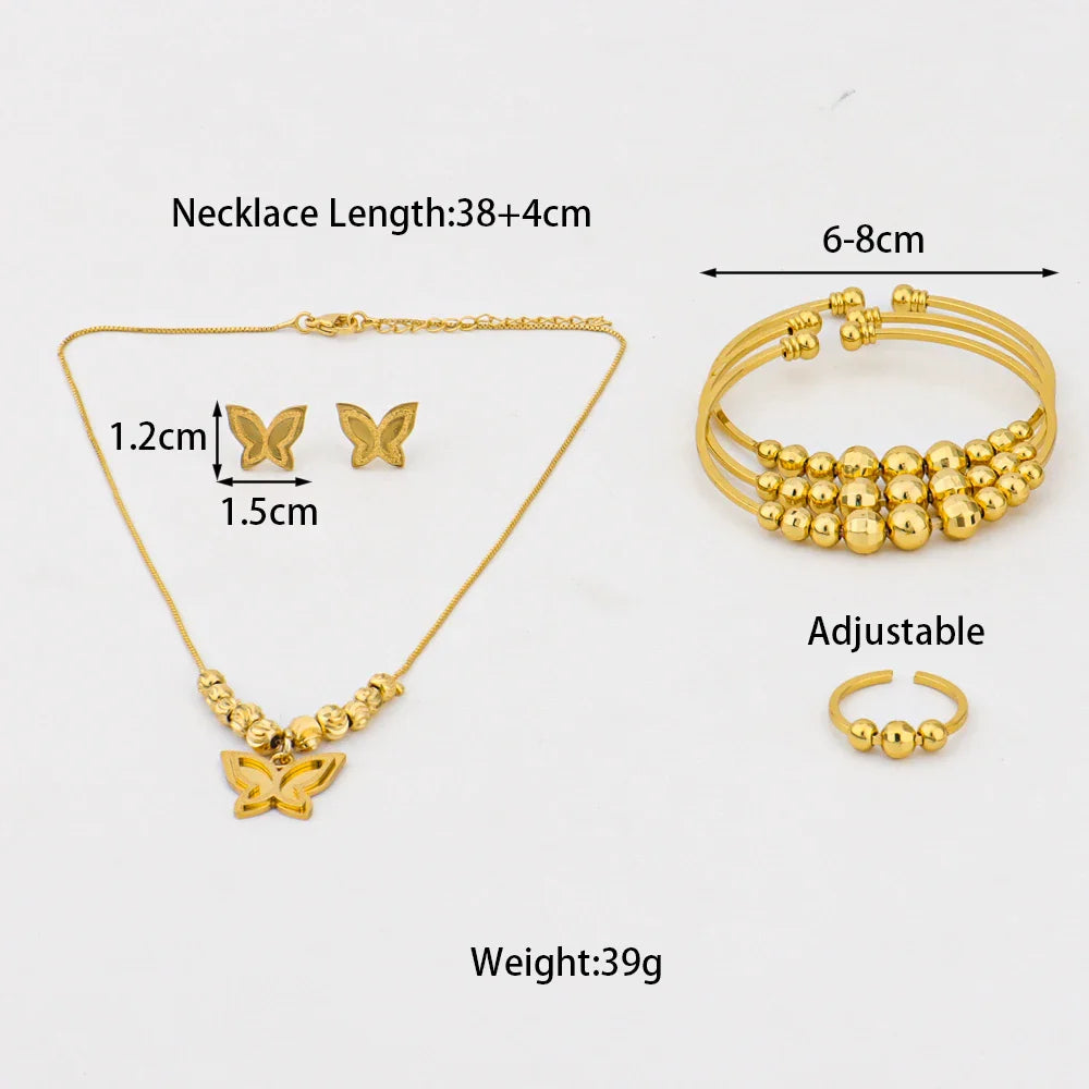 2025 Women's Earrings Bracelets Necklace and Ring Romantic Butterfly shape Gold Color Jewellery Set For Party Women's Day