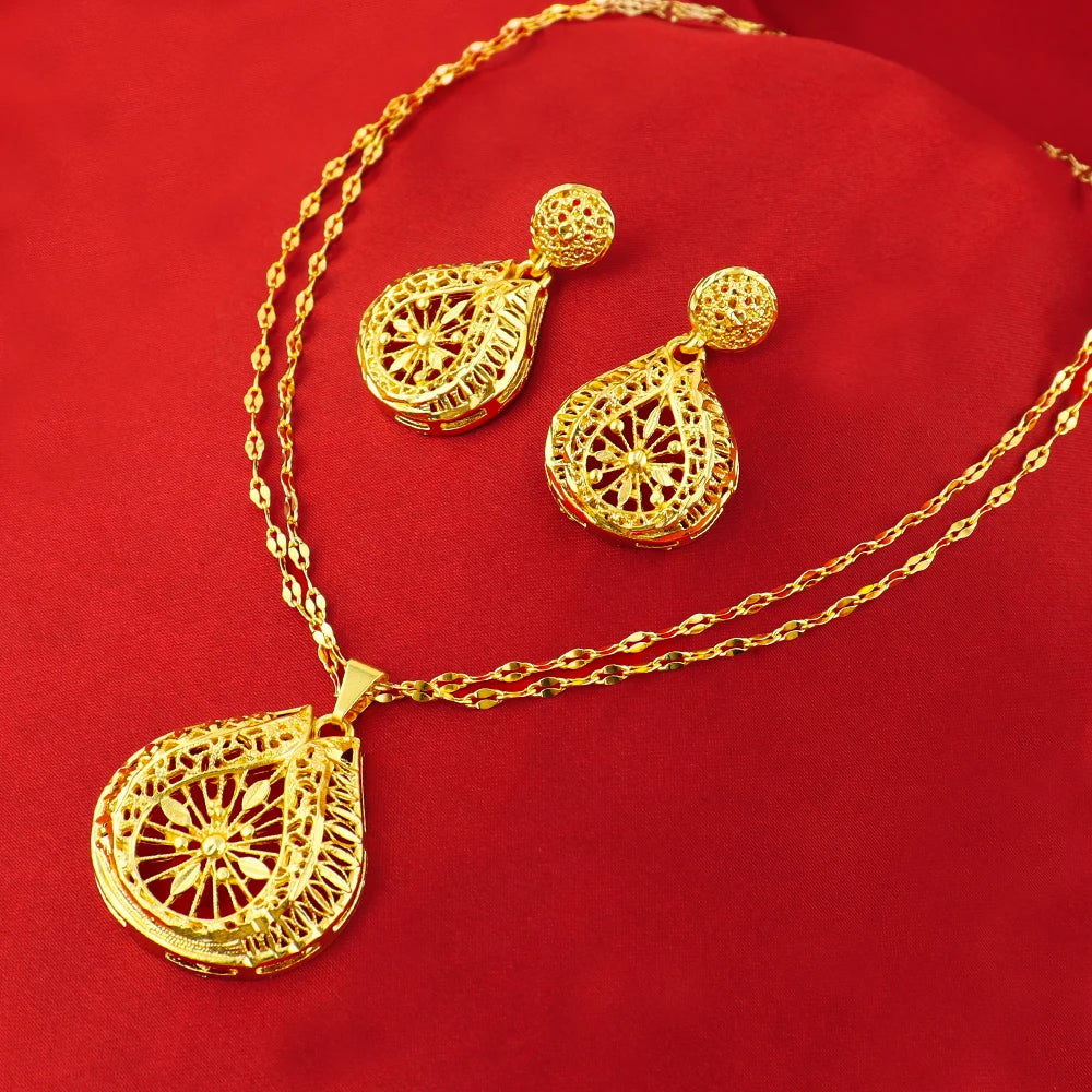 Dubai Party 24k Gold Plated Jewelry Sets for Women Mid East Bridal Costume Necklace Earrings Sets Indian Wedding Party Gifts