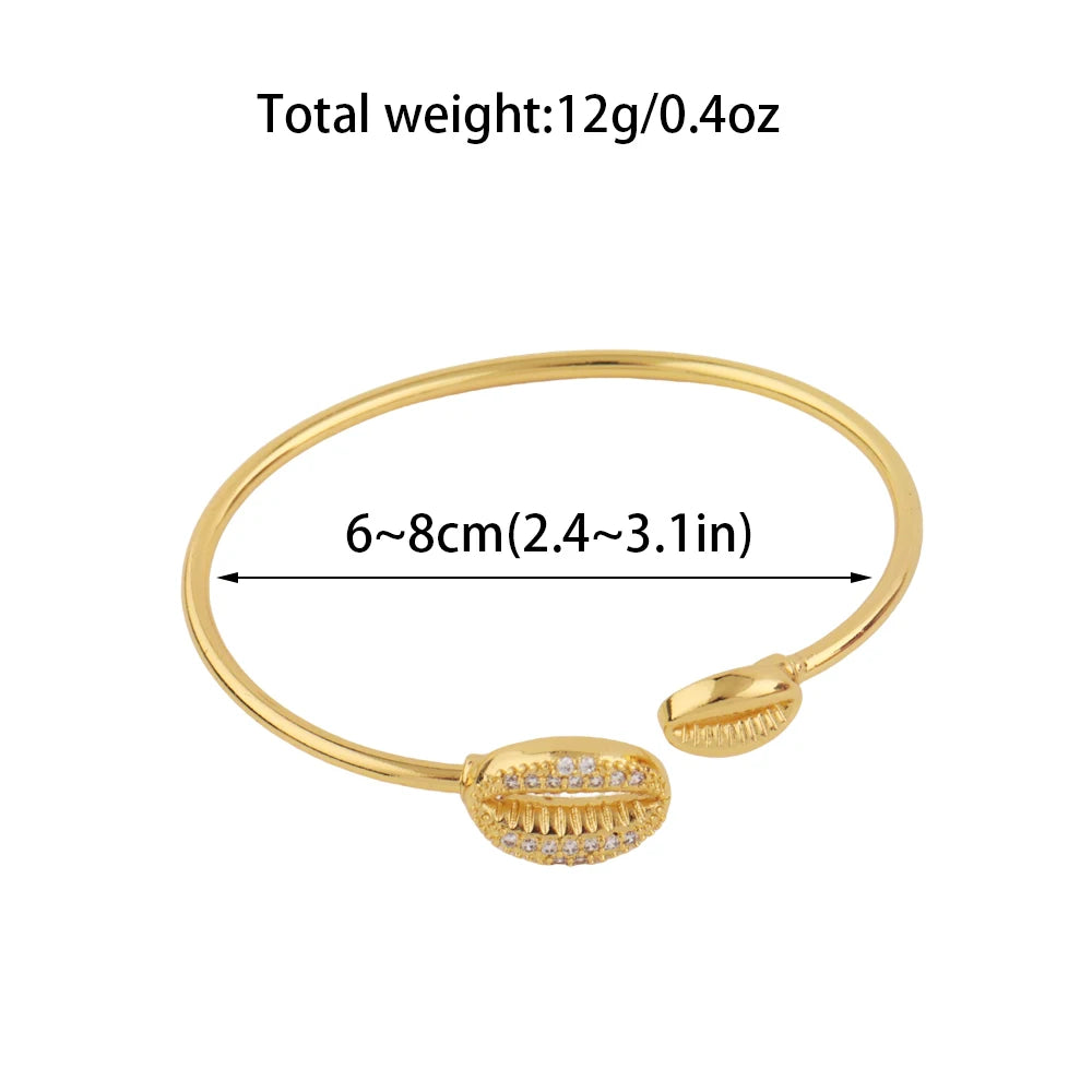 Gold Color Cuff Bangle Set for Nigeria Women Zircon Charm Bangle Shell Shape Hand Bracelet Jewelry Set Accessories wholesale