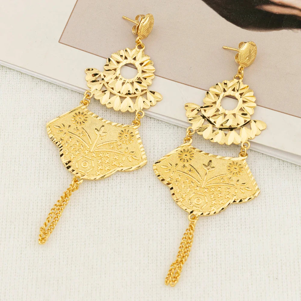 YM Long Tassel Dangle Earrings for Women Exquisite Dangle Earrings Party Jewelry Gifts Fashion Gold Color Copper Drop Earrings - YUEMING JEWELRY