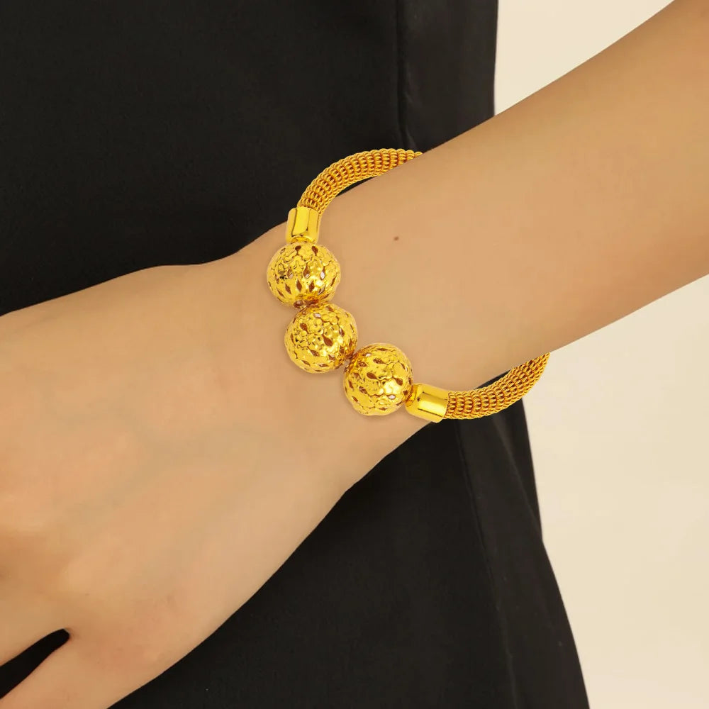 Women Charm Adjustable Bracelet Dubai Round Bead Bangle African Hollow Out Bangle Jewelry Gift For Party Mother's Day Wedding
