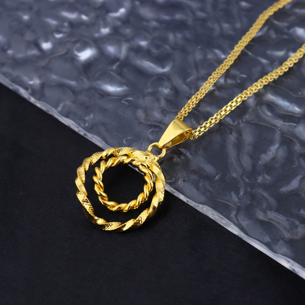 Dubai Jewelry Gold Warped Geometry Necklace Earrings Set for Women Girl Gold Color Jewelry Gift for Party Wedding Bride free shi