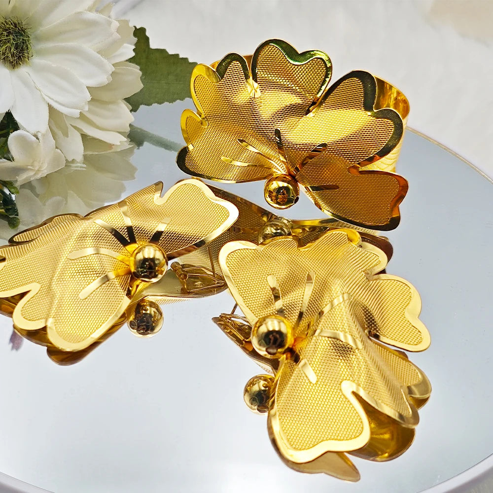 Fashion Gold Plated Charm Bracelet Earrings Ring Set for Women Girl Noble Luxury Jewelry Gift for Party Wedding Banquet