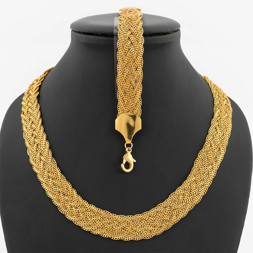 YM 10MM Woven Chain for Women Gold Plated Necklace and Bracelet 40CM Hollow Chain Dubai Africa Luxury Punk Jewellery Accessaries