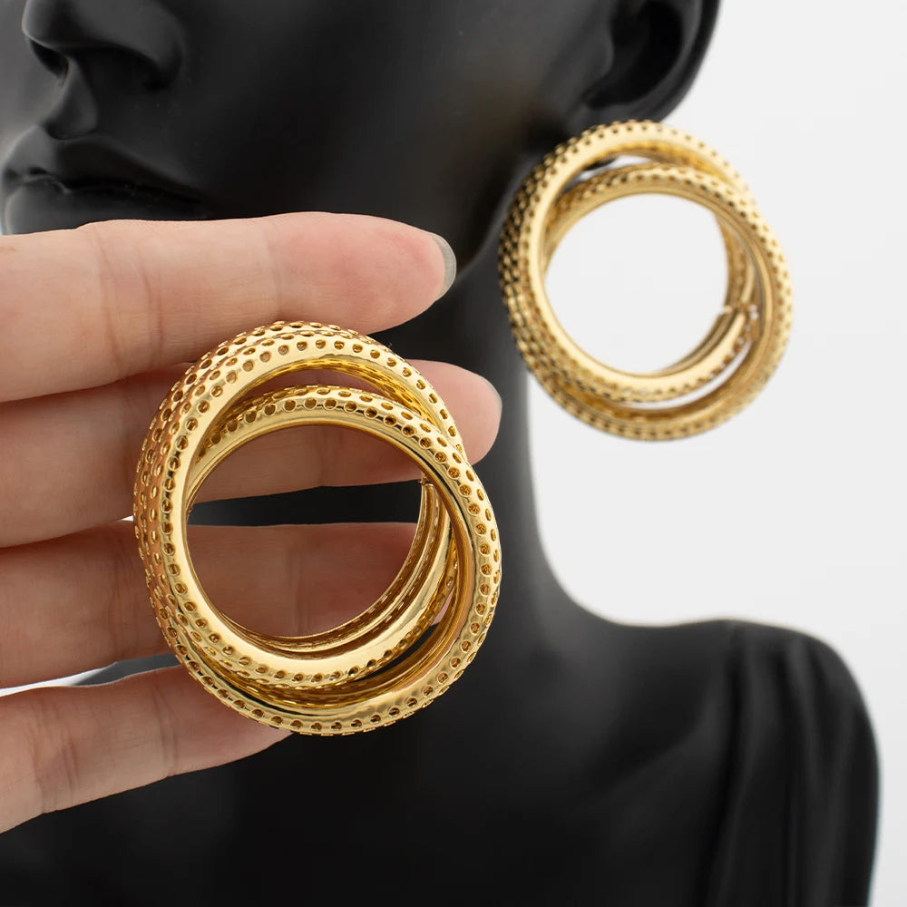 Round Big Twist Hoop Earrings Trendy 18K Gold Plated Elegant Earrings for Women Fashion Jewelry Accessories Birthday Party Gift