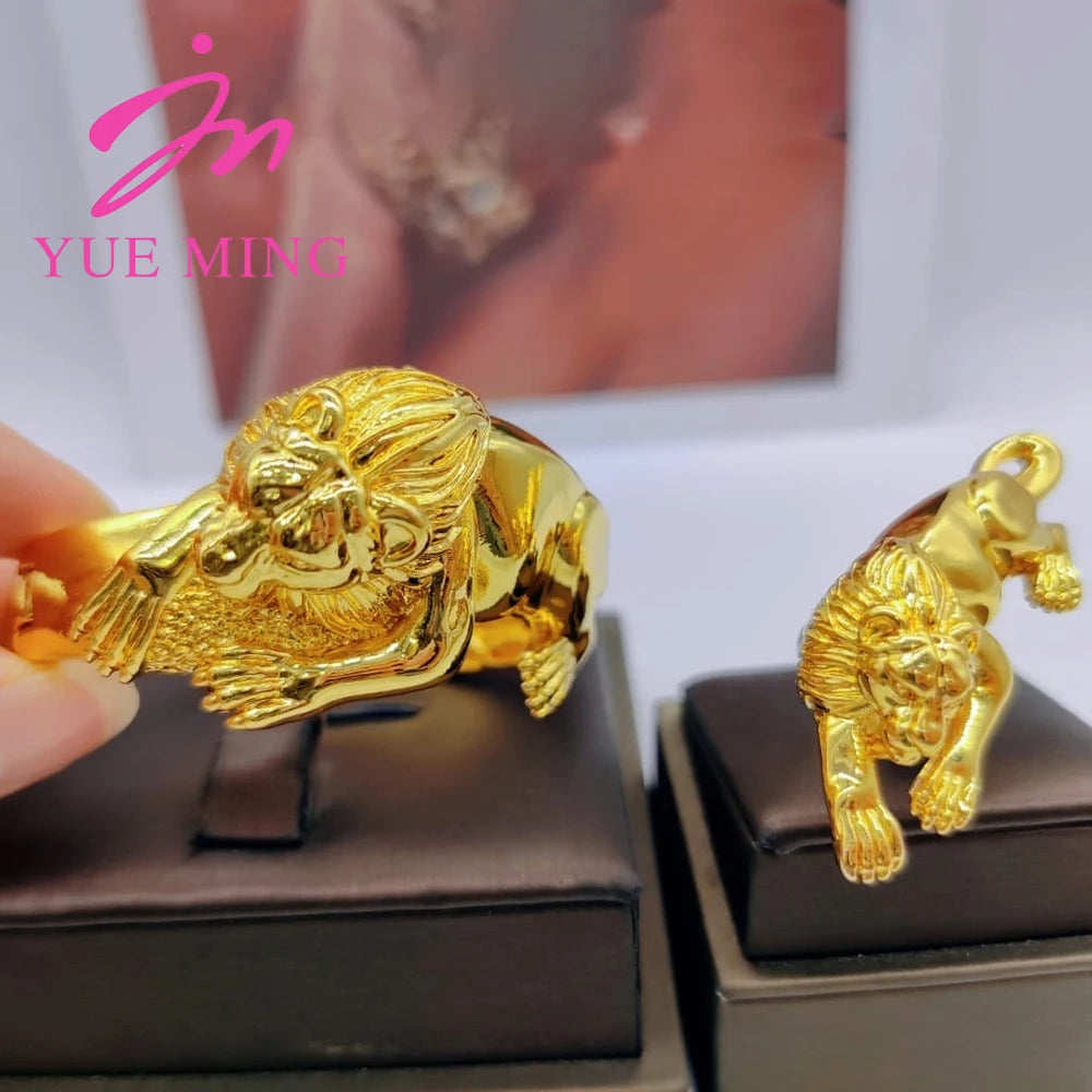 YM Gold Plated Bangles Ring Luxury Dubai Jewelry Sets for Women Lion Bracelet Adjustable Leopard Ring Wedding Party Jewelry Gift
