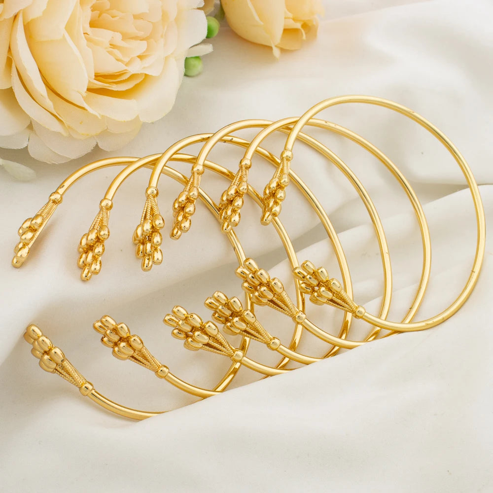 6 Pcs Set Cuff Bangles for Ladies Luxury Gold Color Charm Bracelet Set Dubai Women Wedding Party Jewelry Gifts