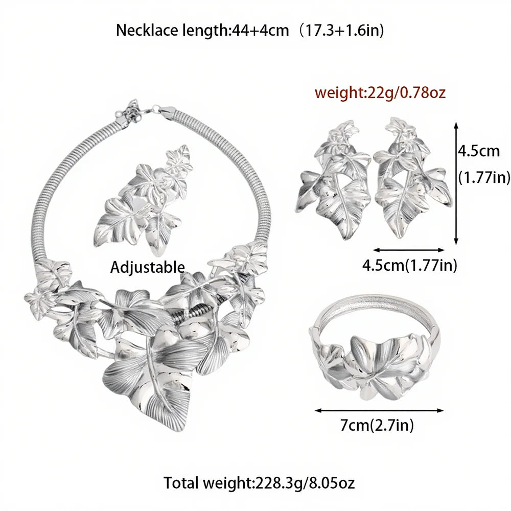 New Fashion Luxury Africa Dubai Necklace Earrings Ring Bangle For Women Copper Alloy Jewelry Sets For Bridal Party Wedding Full