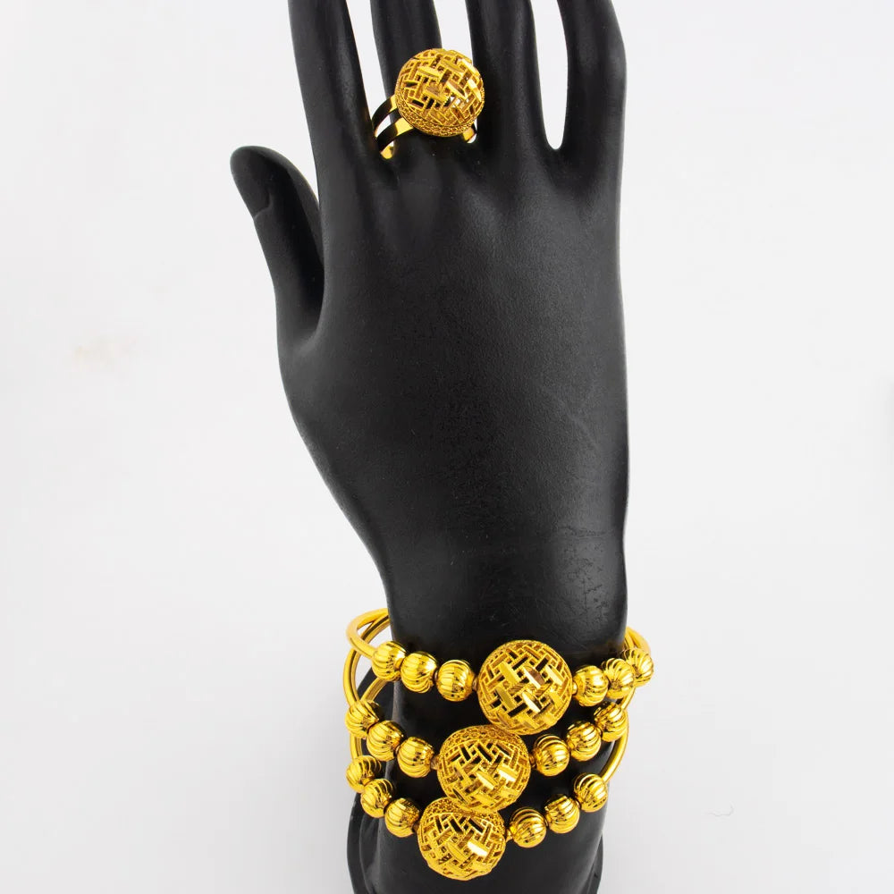 2025 New Gold Plated Stainless Steel Chain Bracelet and Ring for Women Couple Fashion Party Wedding Jewelry Gift