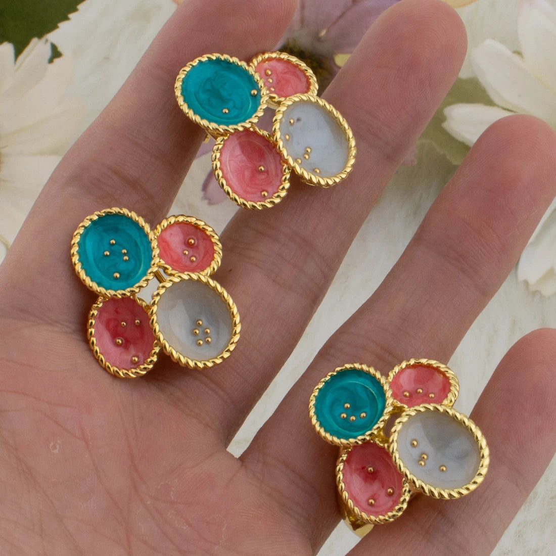 Luxury Gold Plated Flowers Jewelry Set Shape for Women Earrings&Ring Gift for Wedding Party  Anniversary Women's Day Celebration