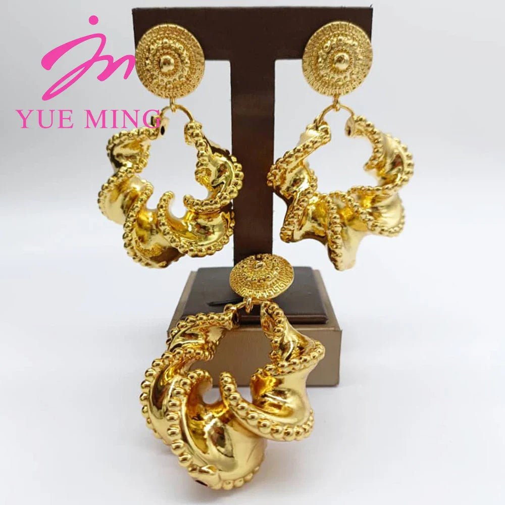 YM Pendant Bold Earrings for Women Dubai 18K Gold Plated Copper Jewelry Sets Africa Luxury Party Wedding Gift Jewelry Accessary - YUEMING JEWELRY