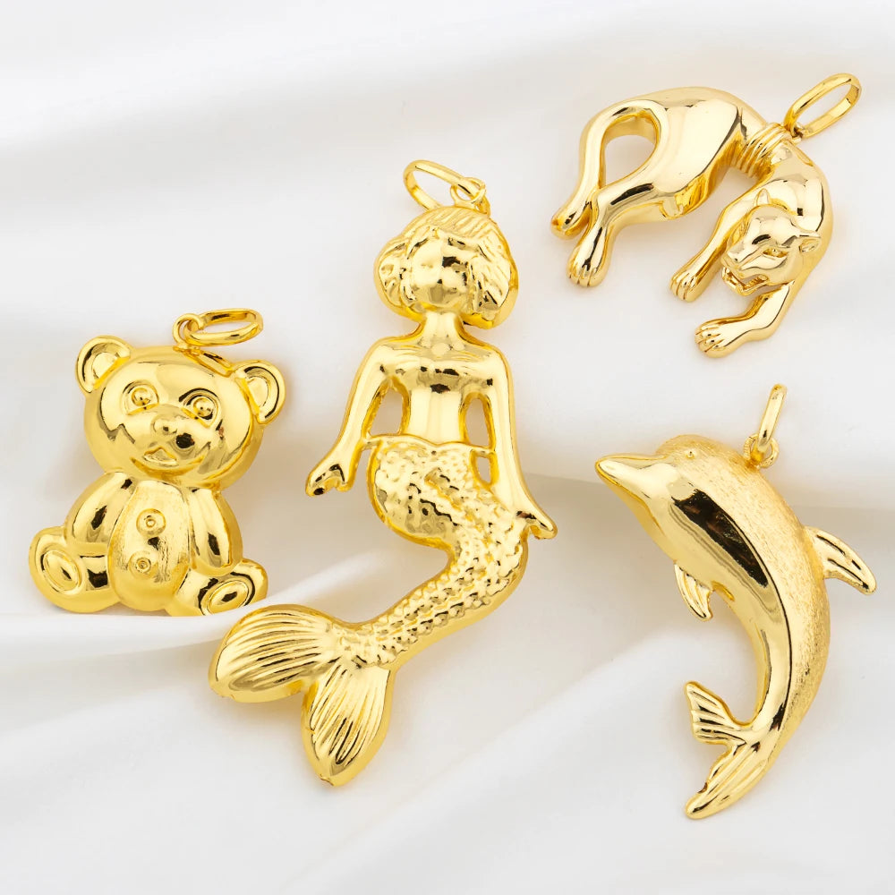 18k Gold Plated Pendant Copper Animal Mermaid Elephant Pattern Chain Pendant Women Men Fashion Jewelry Daily Wear Anniversary Gi