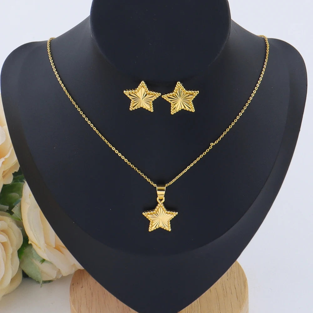 Star Series Gold Color Earrings Necklace for Women Copper Alloy Fashion Pendants Bride's Simple Jewelry Accessories Party Gift