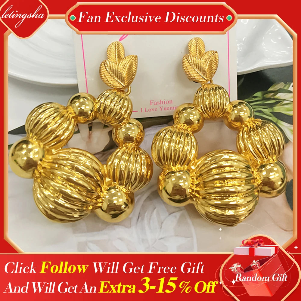 Fashion Big Drop Earrings Copper African Nigeria Large Style Exquisite Stereoscopic For Women Party Wedding Gifts