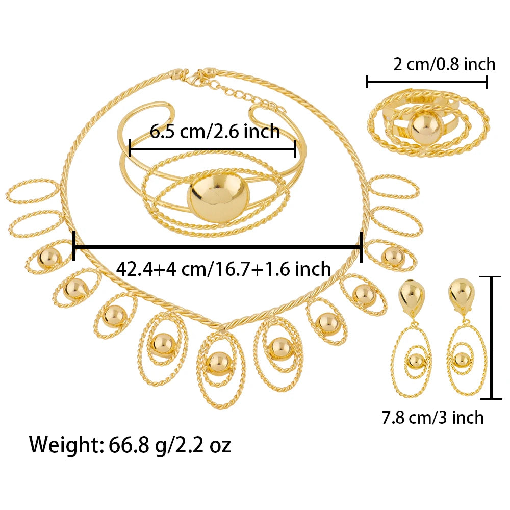 Fashion Gold Plated Necklace Earrings Bracelet Ring Set for Women Irregular Hollow Design Jewelry for Party Wedding Banquet